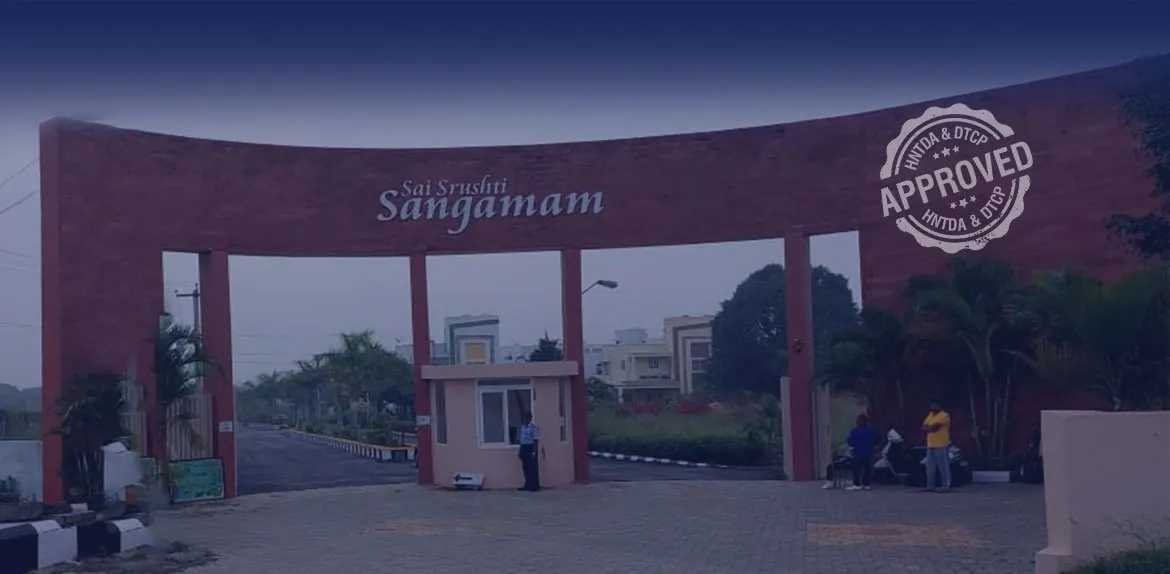 Sai Srushti Sangamam entrance arch and security gate